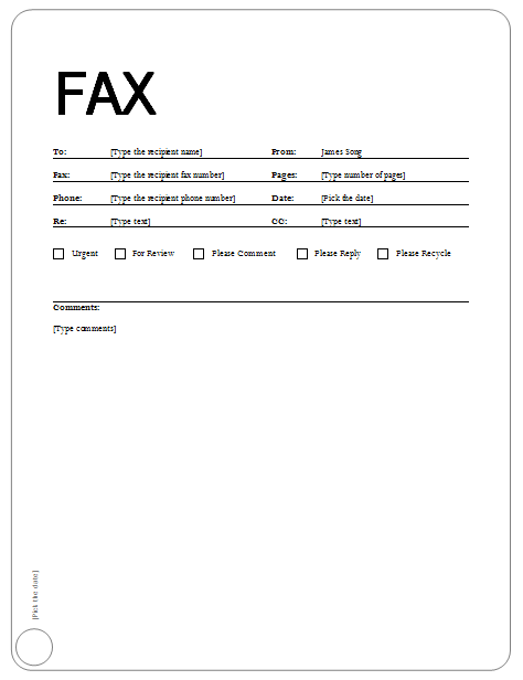 Fax cover letter template word 2007